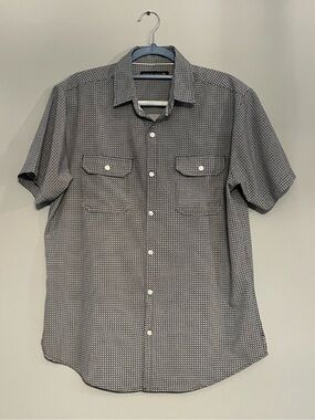 Free Planet Men's Large Short Sleeve Button Up Shirt Gray Dress Shirt